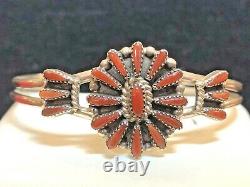 Vintage Estate Coral Zuni Bracelet Signed Judy Wallace Native American Petit
