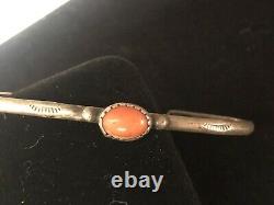 Vintage Estate Sterling Silver Coral Bracelet Native American Old Pawn Cuff