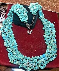 Vintage Estate Sterling Silver Native American Turquoise Necklace Earrings Ring