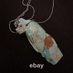 Vintage Estate Sterling Silver Native Turquoise Carved Bear Fetish Necklace 24
