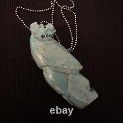 Vintage Estate Sterling Silver Native Turquoise Carved Bear Fetish Necklace 24