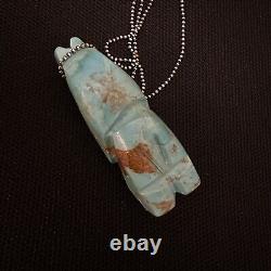Vintage Estate Sterling Silver Native Turquoise Carved Bear Fetish Necklace 24