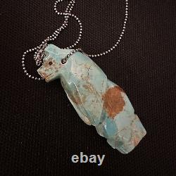 Vintage Estate Sterling Silver Native Turquoise Carved Bear Fetish Necklace 24