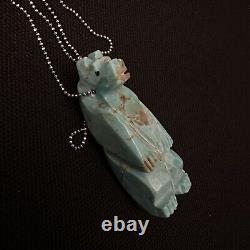 Vintage Estate Sterling Silver Native Turquoise Carved Bear Fetish Necklace 24