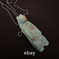 Vintage Estate Sterling Silver Native Turquoise Carved Bear Fetish Necklace 24