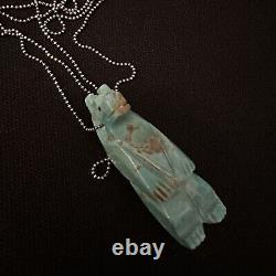 Vintage Estate Sterling Silver Native Turquoise Carved Bear Fetish Necklace 24