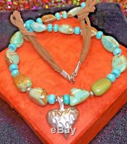 Vintage Estate Sterling Silver Royston Turquoise Necklace Pendant Nugget Slab