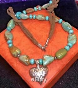 Vintage Estate Sterling Silver Royston Turquoise Necklace Pendant Nugget Slab