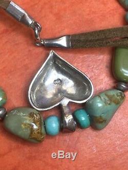 Vintage Estate Sterling Silver Royston Turquoise Necklace Pendant Nugget Slab