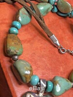 Vintage Estate Sterling Silver Royston Turquoise Necklace Pendant Nugget Slab