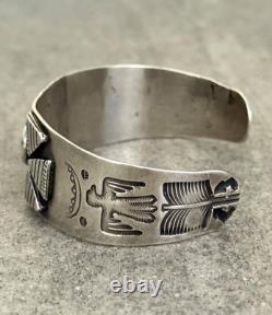 Vintage FRED HARVEY ERA Navajo Turquoise Thunderbird Sterling Bracelet 6.75 in