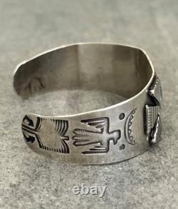 Vintage FRED HARVEY ERA Navajo Turquoise Thunderbird Sterling Bracelet 6.75 in