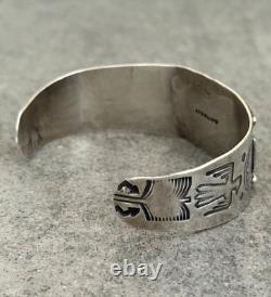 Vintage FRED HARVEY ERA Navajo Turquoise Thunderbird Sterling Bracelet 6.75 in