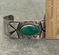 Vintage FRED HARVEY ERA Navajo Turquoise Thunderbird Sterling Bracelet 6.75 in