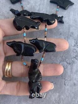 Vintage Fetish Loaded Animals Necklace Bear Carved Native American Jewelry 34