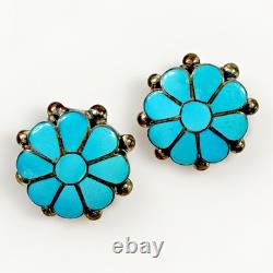 Vintage Frank Vacit Earrings Zuni Turquoise Inlay Sterling Silver Pierced READ