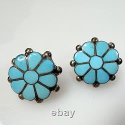 Vintage Frank Vacit Earrings Zuni Turquoise Inlay Sterling Silver Pierced READ