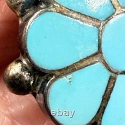 Vintage Frank Vacit Earrings Zuni Turquoise Inlay Sterling Silver Pierced READ