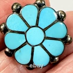 Vintage Frank Vacit Earrings Zuni Turquoise Inlay Sterling Silver Pierced READ
