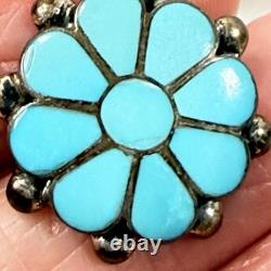 Vintage Frank Vacit Earrings Zuni Turquoise Inlay Sterling Silver Pierced READ