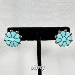 Vintage Frank Vacit Earrings Zuni Turquoise Inlay Sterling Silver Pierced READ