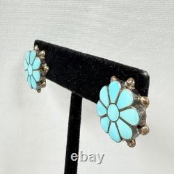 Vintage Frank Vacit Earrings Zuni Turquoise Inlay Sterling Silver Pierced READ