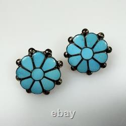 Vintage Frank Vacit Earrings Zuni Turquoise Inlay Sterling Silver Pierced READ