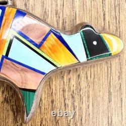 Vintage Frank Yellowhorse Navajo Sterling Silver Multi Stone Inlay Bear Pendant