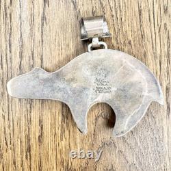 Vintage Frank Yellowhorse Navajo Sterling Silver Multi Stone Inlay Bear Pendant