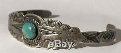 Vintage Fred Harvey Era Navajo Indian Silver Turquoise Cuff Bracelet