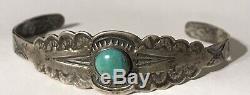 Vintage Fred Harvey Era Navajo Indian Silver Turquoise Cuff Bracelet