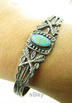 Vintage Fred Harvey Era Navajo Maisels Sterling Turquoise Arrows Cuff Bracelet