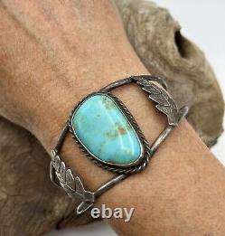 Vintage Fred Harvey Era Navajo Native American Sterling Turquoise Cuff Bracelet