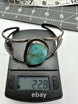 Vintage Fred Harvey Era Navajo Native American Sterling Turquoise Cuff Bracelet