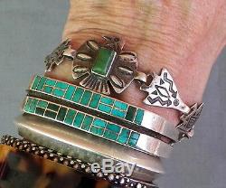 Vintage Fred Harvey Era Stamped Ster Green Turquoise Thunderbird Arrow Bracelet