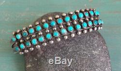 Vintage Fred Harvey Era Zuni Silver Snake Eye Turquoise 2 Row Cuff Bracelet