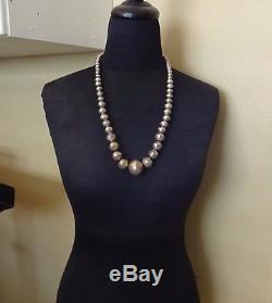 Vintage Graduated HandMade Stamped Sterling Silver Beads NECKLACE Navajo Pearls