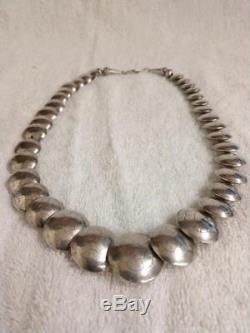 Vintage Graduated Navajo Pearls Sterling Silver Hand Stamped Beaded Necklace