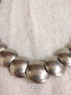 Vintage Graduated Navajo Pearls Sterling Silver Hand Stamped Beaded Necklace