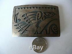 Vintage HOPI Sterling Silver Overlay Eagle Belt Buckle