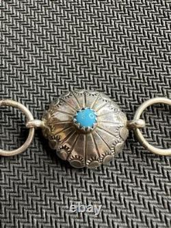 Vintage Handcrafted Native American Navajo Turquoise Concho Style Bracelet, 8in