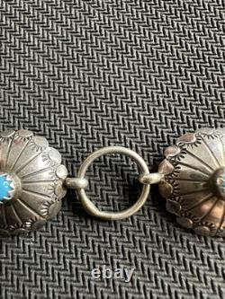 Vintage Handcrafted Native American Navajo Turquoise Concho Style Bracelet, 8in