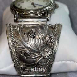 Vintage Handcrafted Native American Sterling Silver Watch-STUNNING WORKS GREAT