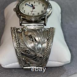 Vintage Handcrafted Native American Sterling Silver Watch-STUNNING WORKS GREAT