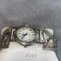 Vintage Handcrafted Native American Sterling Silver Watch-STUNNING WORKS GREAT