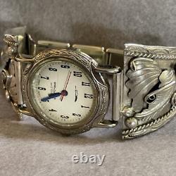 Vintage Handcrafted Native American Sterling Silver Watch-STUNNING WORKS GREAT