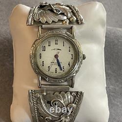 Vintage Handcrafted Native American Sterling Silver Watch-STUNNING WORKS GREAT
