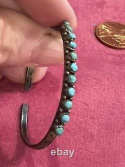 Vintage Handcrafted Zuni Turquoise & SterlingSilver Baby Bracelet, NativeAmerican