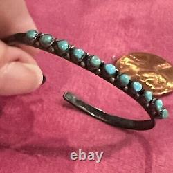 Vintage Handcrafted Zuni Turquoise & SterlingSilver Baby Bracelet, NativeAmerican