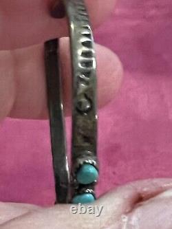 Vintage Handcrafted Zuni Turquoise & SterlingSilver Baby Bracelet, NativeAmerican